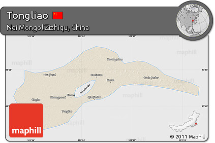 Shaded Relief Map of Tongliao, single color outside