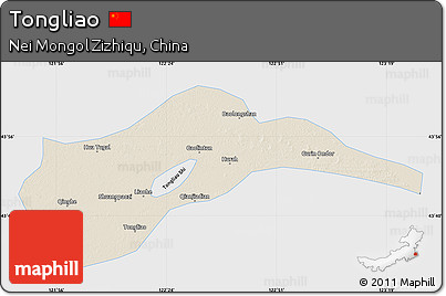 Shaded Relief Map of Tongliao, single color outside