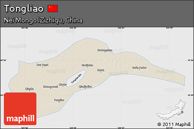 Shaded Relief Map of Tongliao, single color outside