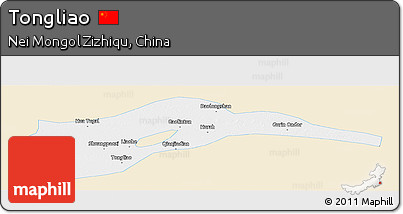 Classic Style Panoramic Map of Tongliao, single color outside