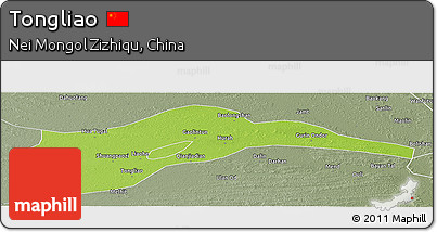 Physical Panoramic Map of Tongliao, semi-desaturated