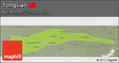 Physical Panoramic Map of Tongliao, semi-desaturated