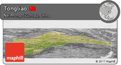 Satellite Panoramic Map of Tongliao, desaturated