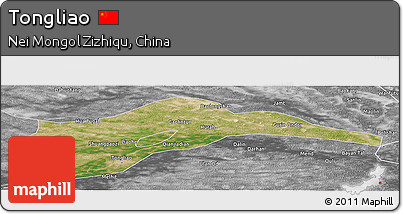 Satellite Panoramic Map of Tongliao, desaturated