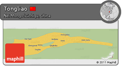 Savanna Style Panoramic Map of Tongliao, single color outside