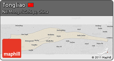 Shaded Relief Panoramic Map of Tongliao, desaturated