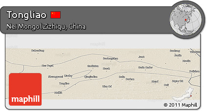 Shaded Relief Panoramic Map of Tongliao