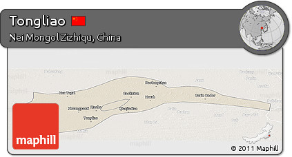 Shaded Relief Panoramic Map of Tongliao, lighten
