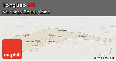 Shaded Relief Panoramic Map of Tongliao, lighten