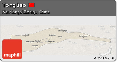 Shaded Relief Panoramic Map of Tongliao, lighten