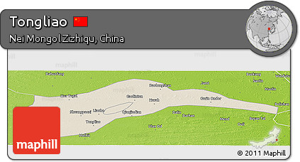 Shaded Relief Panoramic Map of Tongliao, physical outside