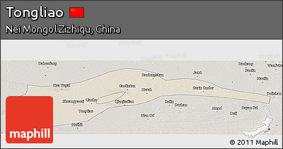 Shaded Relief Panoramic Map of Tongliao, semi-desaturated