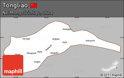 Gray Simple Map of Tongliao, cropped outside