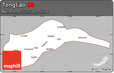 Gray Simple Map of Tongliao, cropped outside