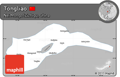 Gray Simple Map of Tongliao, single color outside