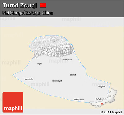 Classic Style 3D Map of Tumd Zouqi, single color outside