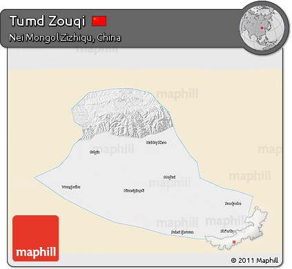 Classic Style 3D Map of Tumd Zouqi, single color outside