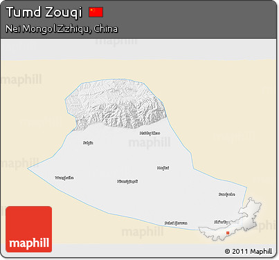 Classic Style 3D Map of Tumd Zouqi, single color outside