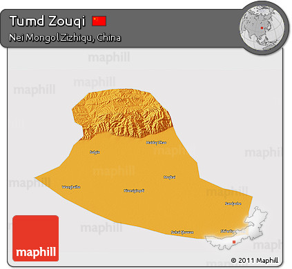 Political 3D Map of Tumd Zouqi, cropped outside