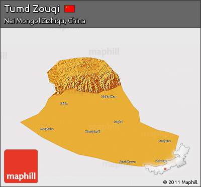 Political 3D Map of Tumd Zouqi, cropped outside
