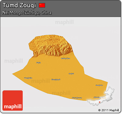 Political 3D Map of Tumd Zouqi, cropped outside