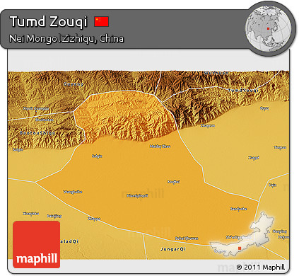 Political 3D Map of Tumd Zouqi, physical outside
