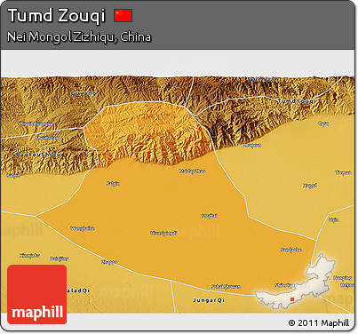 Political 3D Map of Tumd Zouqi, physical outside