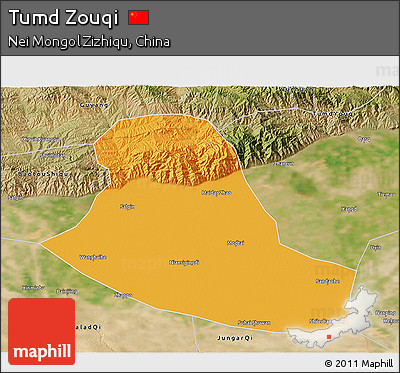 Political 3D Map of Tumd Zouqi, satellite outside