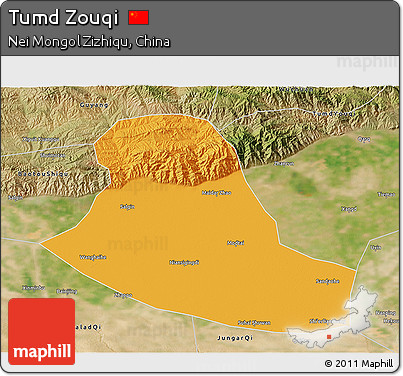 Political 3D Map of Tumd Zouqi, satellite outside