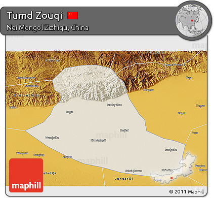 Shaded Relief 3D Map of Tumd Zouqi, physical outside