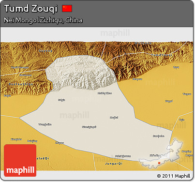 Shaded Relief 3D Map of Tumd Zouqi, physical outside