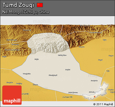 Shaded Relief 3D Map of Tumd Zouqi, physical outside