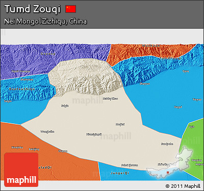 Shaded Relief 3D Map of Tumd Zouqi, political outside