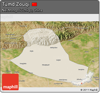 Shaded Relief 3D Map of Tumd Zouqi, satellite outside
