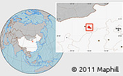 Gray Location Map of Tumd Zouqi, highlighted country, hill shading