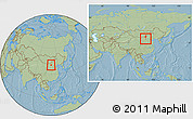 Savanna Style Location Map of Tumd Zouqi, within the entire country, hill shading