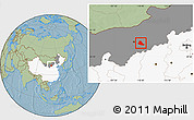 Savanna Style Location Map of Tumd Zouqi, highlighted country, highlighted parent region, hill shading