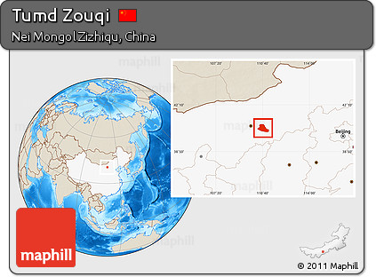 Shaded Relief Location Map of Tumd Zouqi, highlighted country