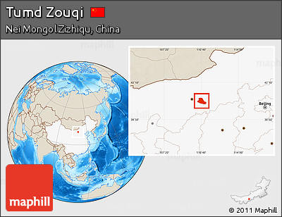 Shaded Relief Location Map of Tumd Zouqi, highlighted country