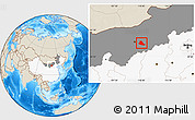 Shaded Relief Location Map of Tumd Zouqi, highlighted country, highlighted parent region