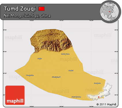 Physical Map of Tumd Zouqi, cropped outside