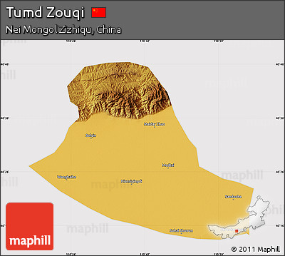 Physical Map of Tumd Zouqi, cropped outside