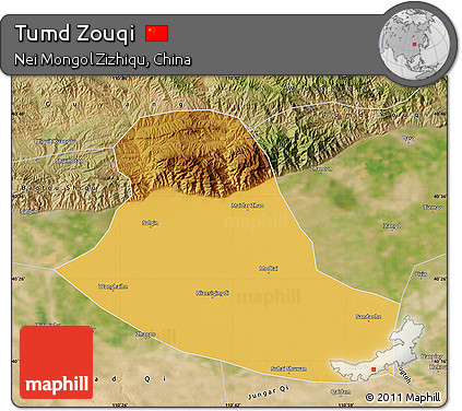 Physical Map of Tumd Zouqi, satellite outside