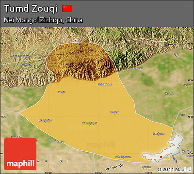 Physical Map of Tumd Zouqi, satellite outside