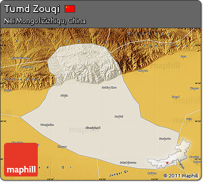Shaded Relief Map of Tumd Zouqi, physical outside