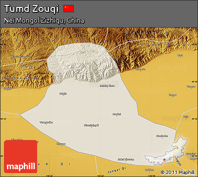Shaded Relief Map of Tumd Zouqi, physical outside