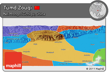 Physical Panoramic Map of Tumd Zouqi, political outside
