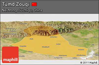 Physical Panoramic Map of Tumd Zouqi, satellite outside