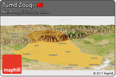 Physical Panoramic Map of Tumd Zouqi, satellite outside