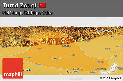 Political Panoramic Map of Tumd Zouqi, physical outside